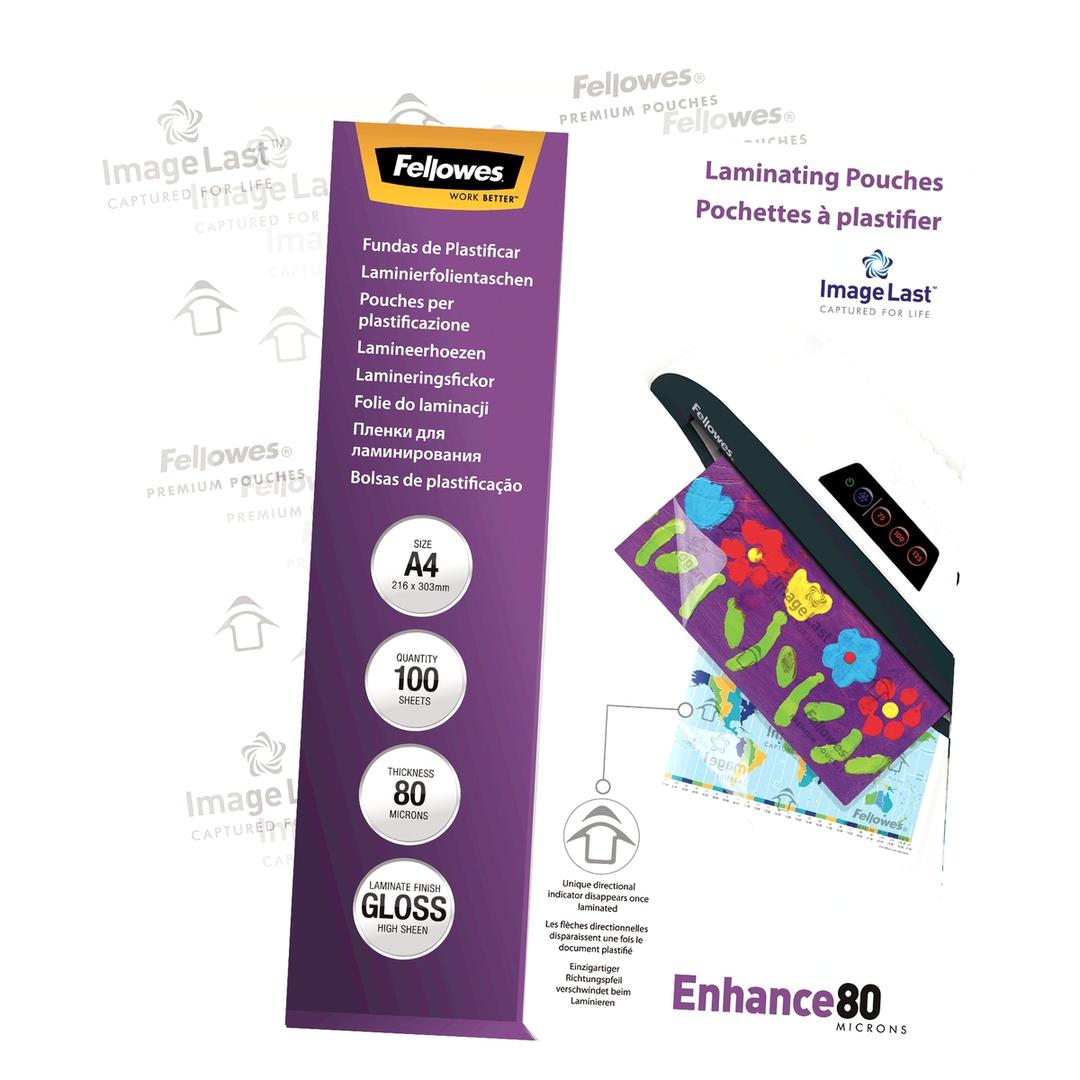 100 pochettes de plastification ImageLast A4 80 microns brillantes FELLOWES — Vue de droite détails