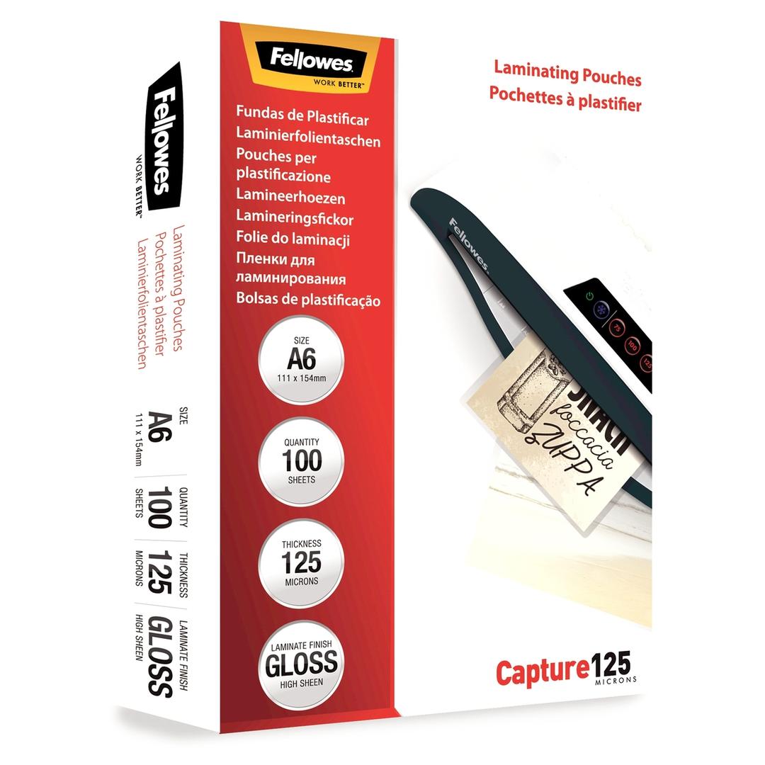 100 pochettes de plastification A6 125 microns brillantes FELLOWES — Vue de droite