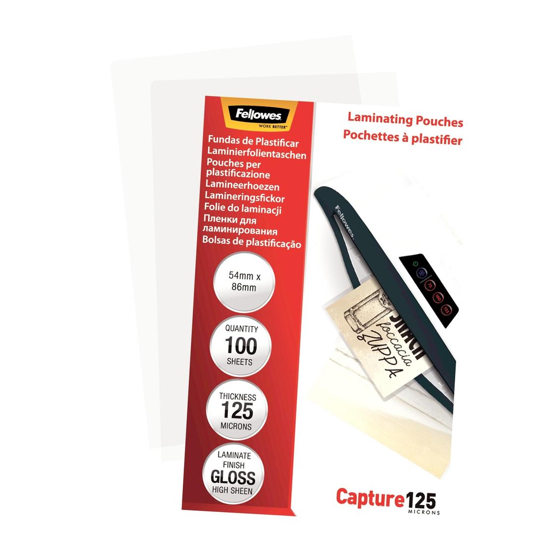 100 pochettes de plastification 54 x 86 mm 125 microns brillantes FELLOWES — Vue de droite