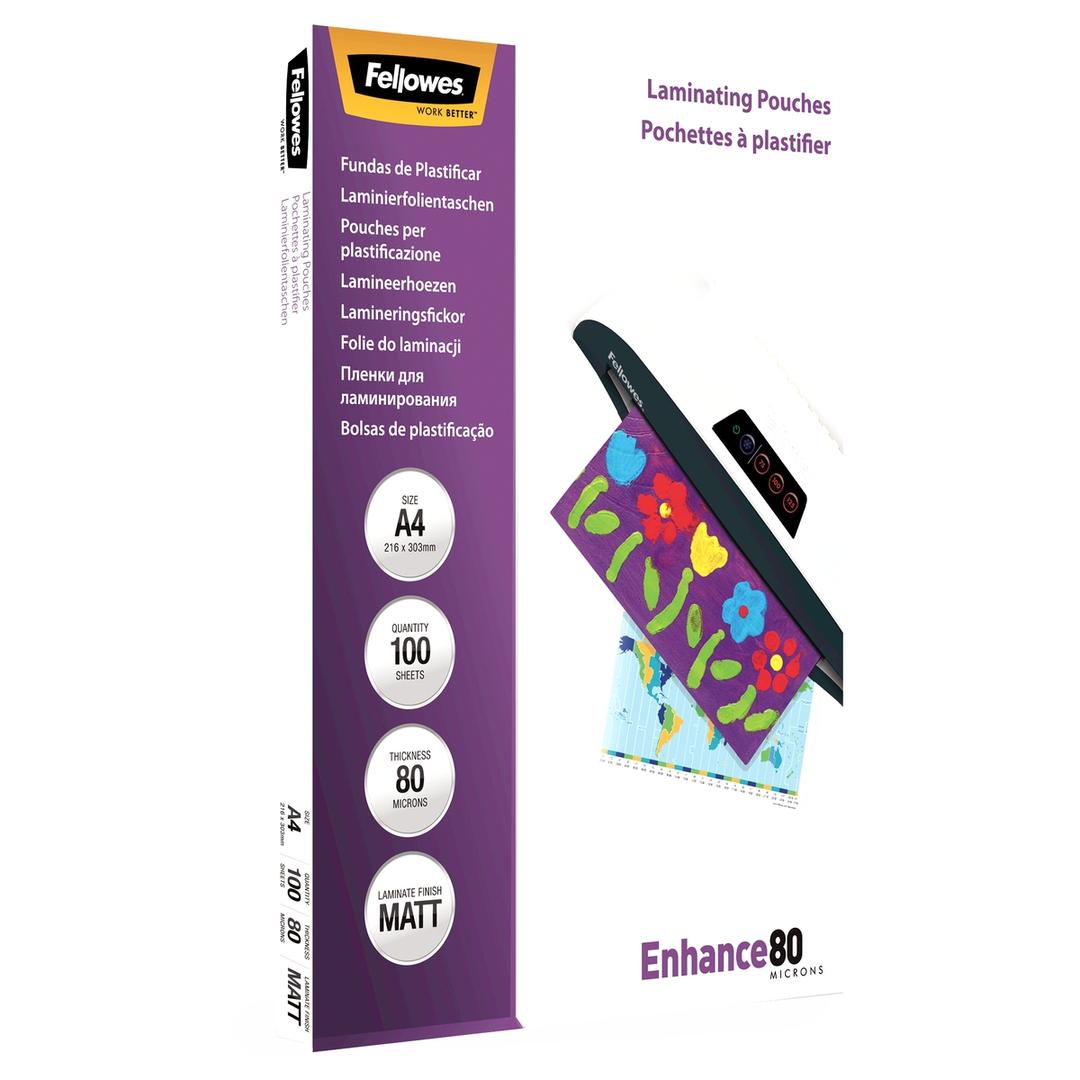 100 pochettes de plastification A4 80 microns mates FELLOWES — Vue de droite