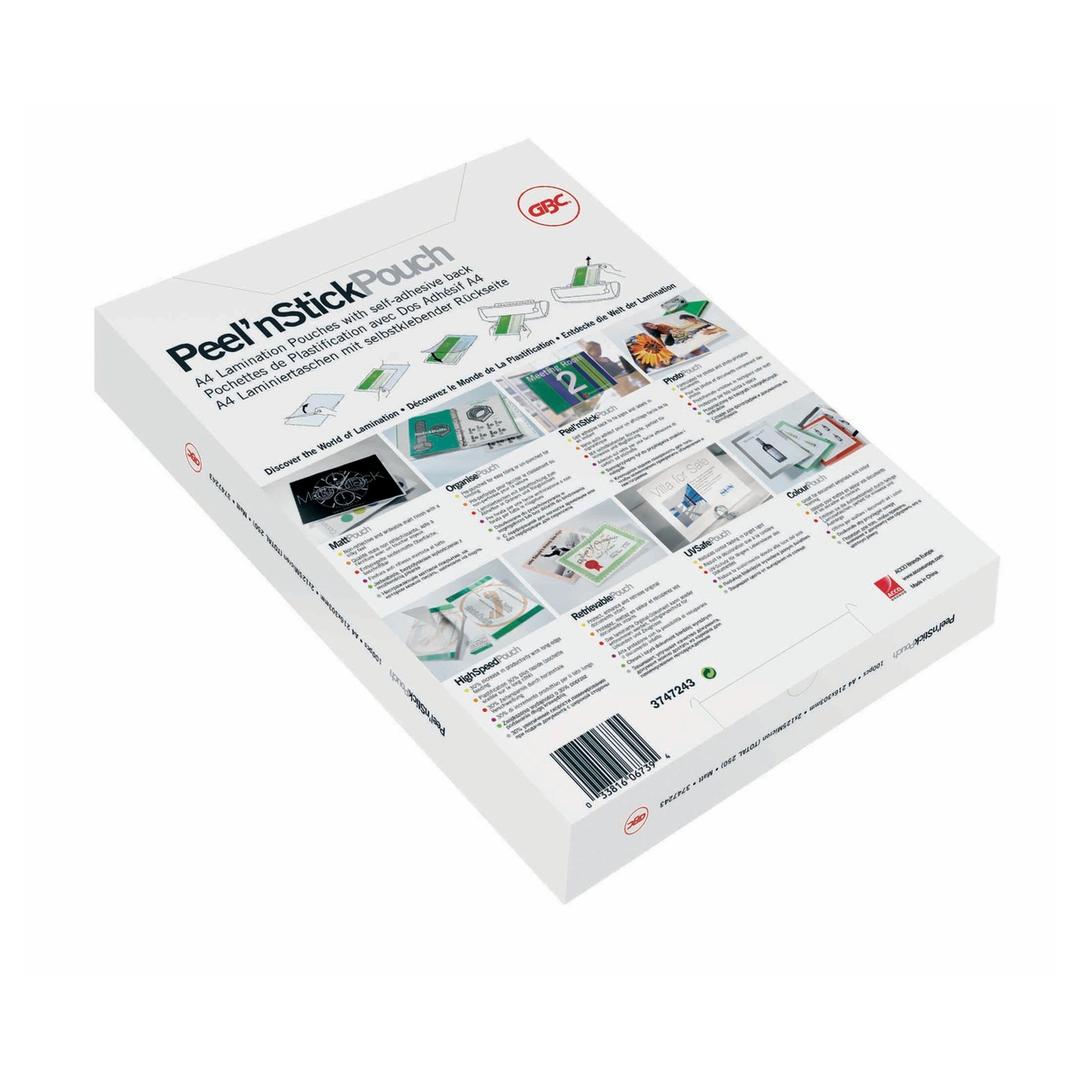 25 pochettes de plastification Peel'nStick A3 75 microns brillantes GBC — Vue de dos