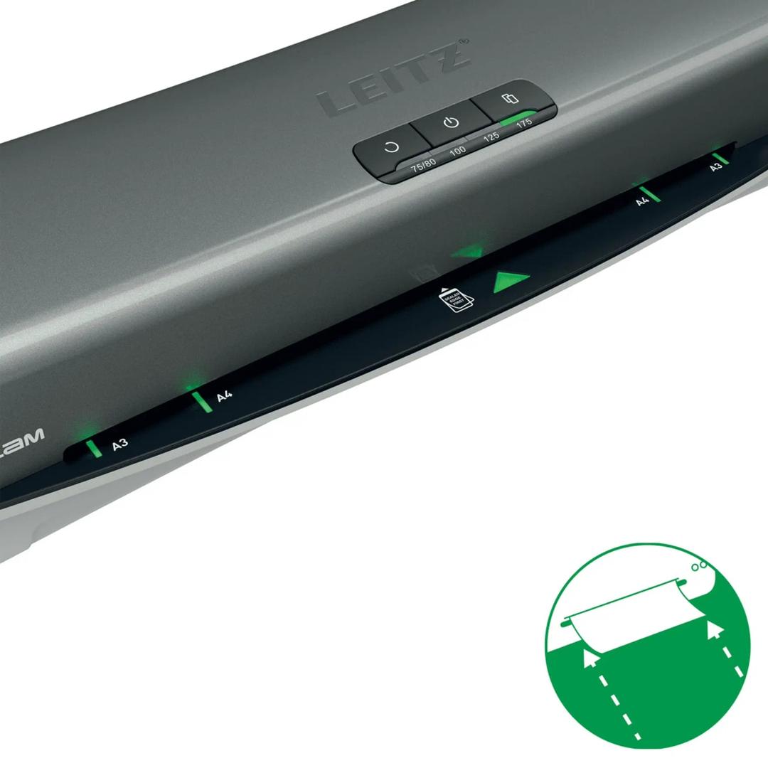 Plastifieuse à pochettes iLAM Office Pro A3 LEITZ - Voyants SMART du guide d'insertion de la plastifieuse à pochettes Leitz iLAM Office Pro A3