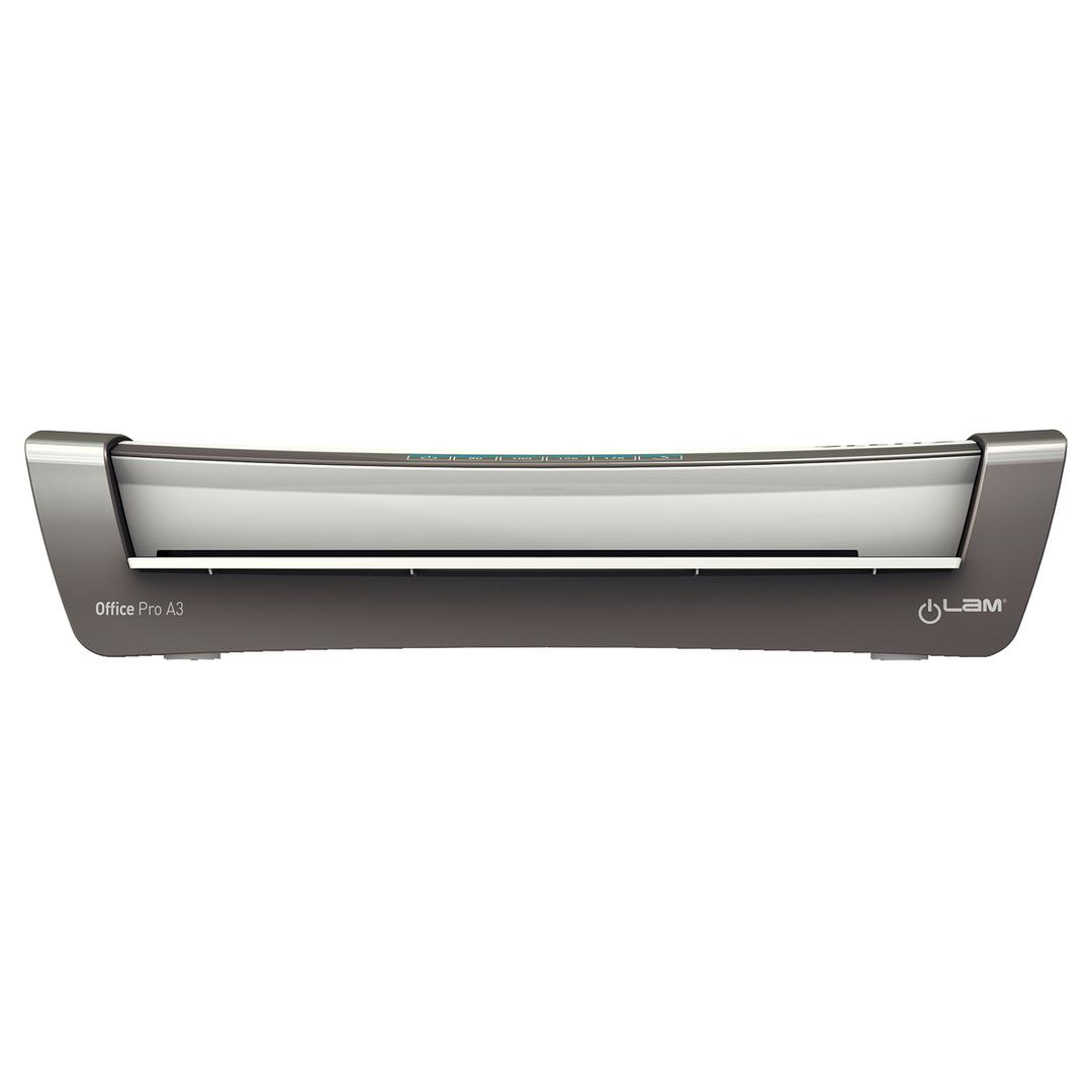 Plastifieuse à pochettes iLAM Office Pro A3 LEITZ — Machine vue de face, fente d’introduction sur toute la largeur