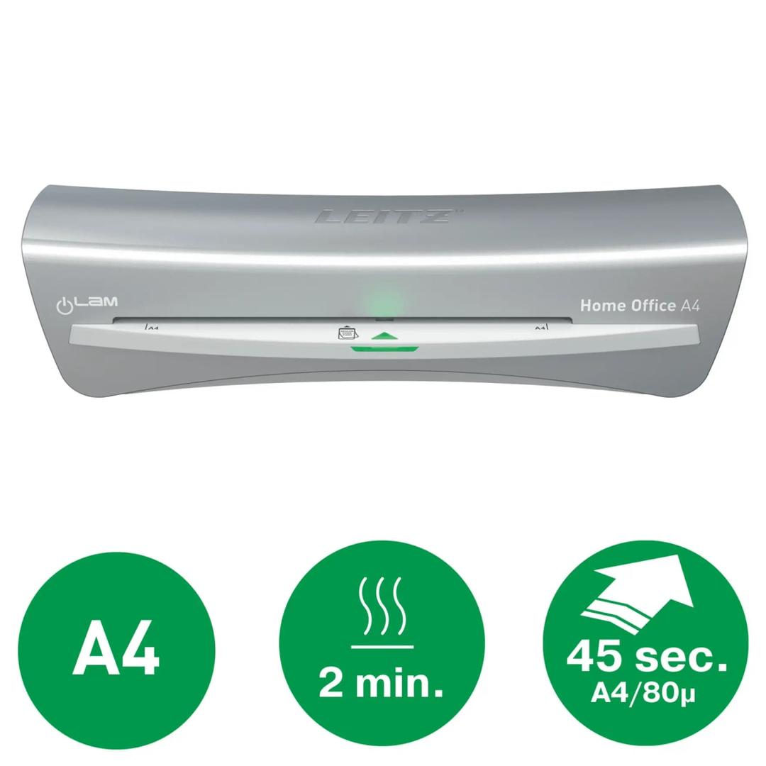 Plastifieuse à pochettes de bureau iLAM Home Office A4 gris LEITZ - La plastifieuse à pochettes Leitz iLAM Home Office A4 : format A4, 2 minutes de chauffe, une feuille A4 en 45 secondes