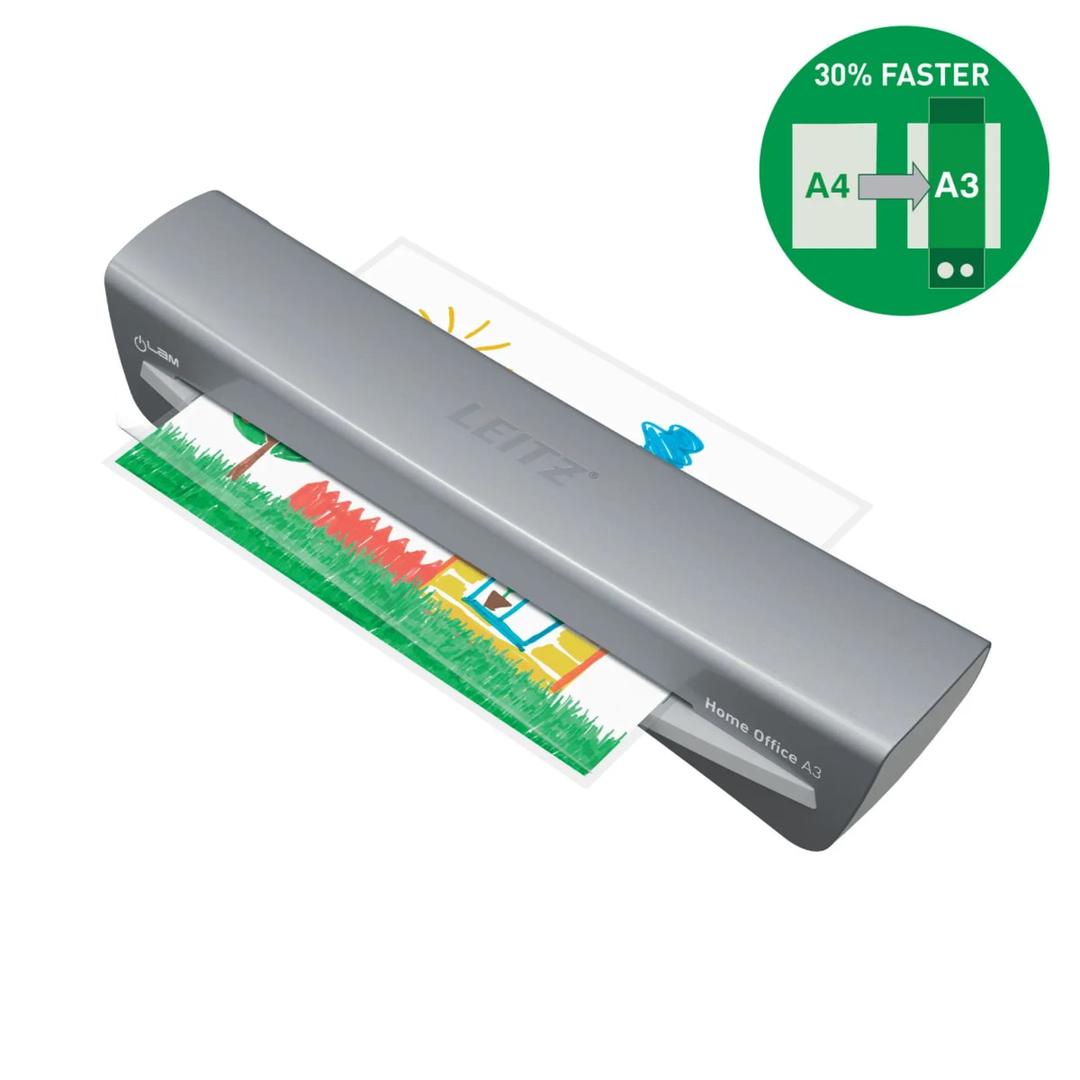 Plastifieuse à pochettes de bureau iLAM Home Office A3 gris LEITZ - La plastifieuse à pochettes Leitz iLAM Home Office A3 et les pochettes A4 High Speed