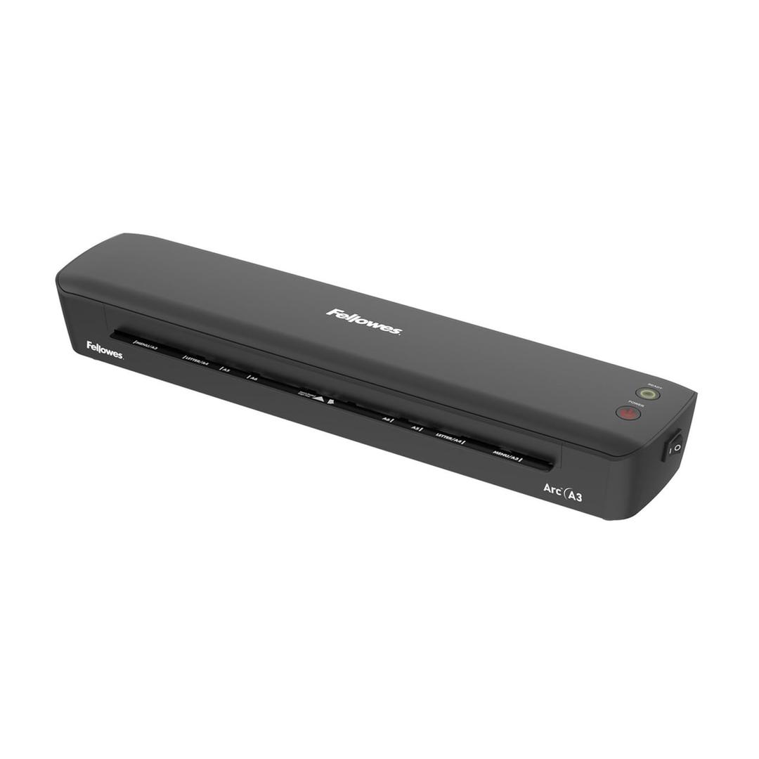 Plastifieuse à pochettes ARC A3 FELLOWES — Vue d’ensemble de trois quarts, boîtier noir