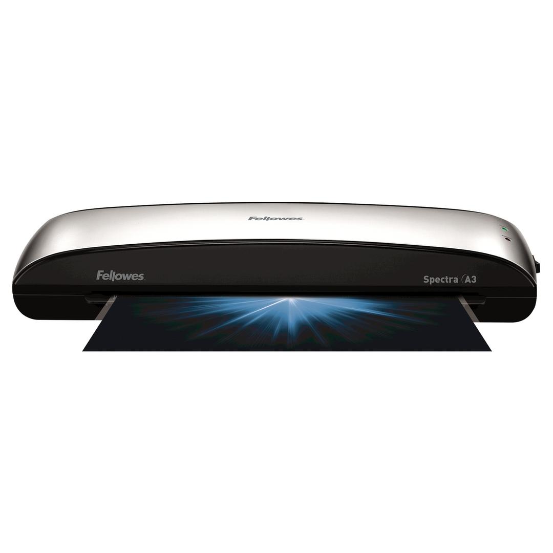 Plastifieuse à pochettes SPECTRA A3 FELLOWES — Vue de face en fonctionnement
