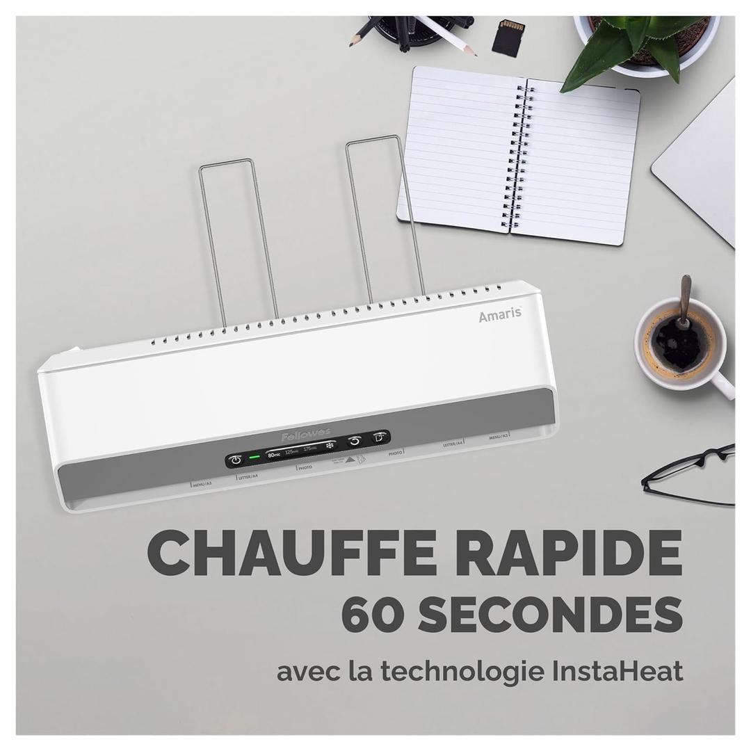 Plastifieuse à pochettes AMARIS A3 FELLOWES — Chauffage rapide 1 minute