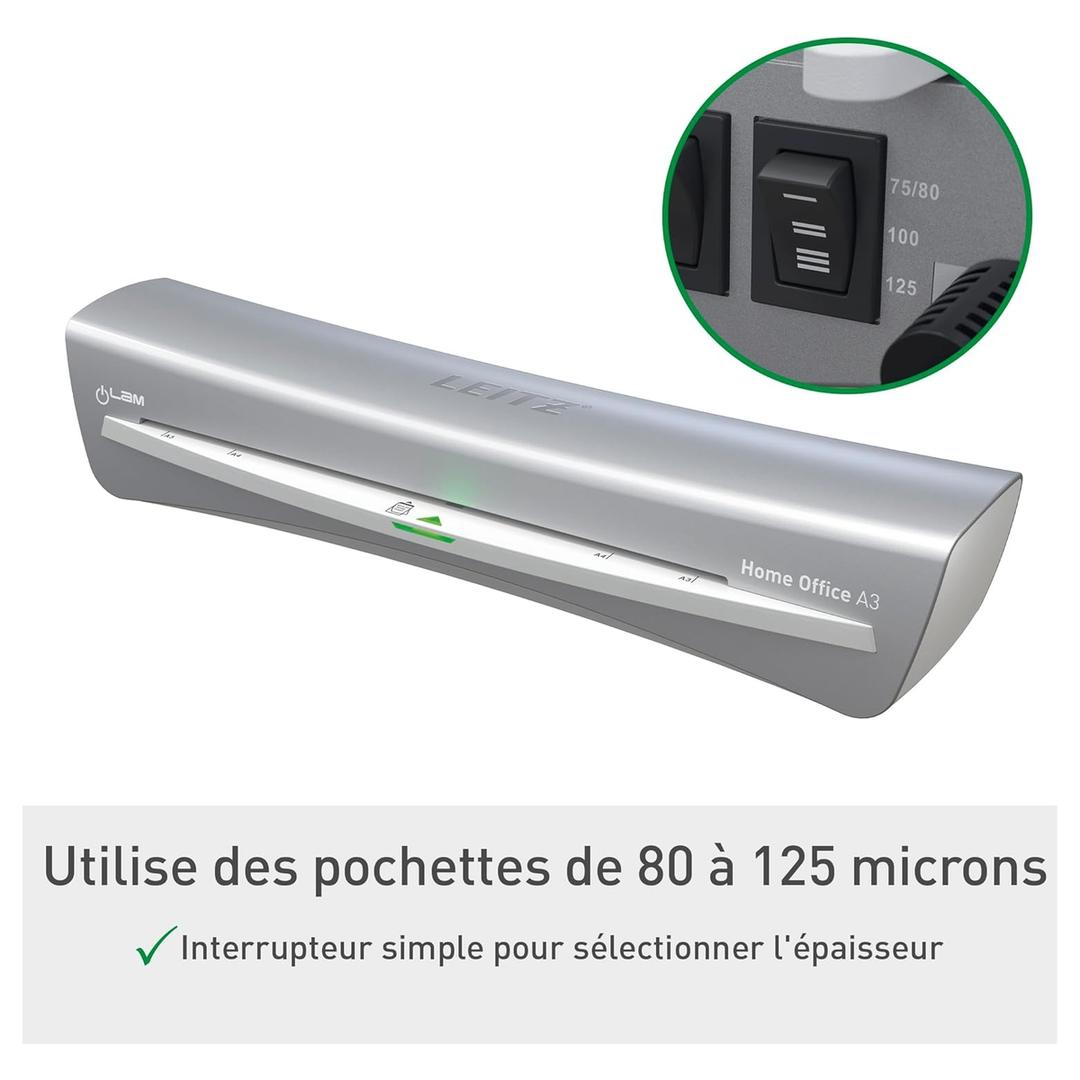 Plastifieuse à pochettes de bureau iLAM Home A3 Blanche LEITZ — 80-125 microns