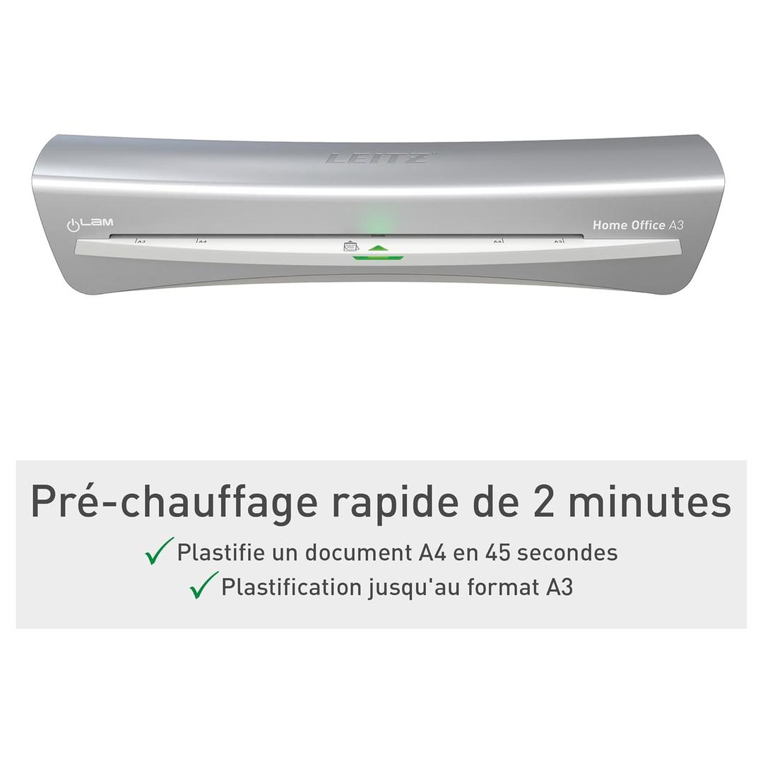 Plastifieuse à pochettes de bureau iLAM Home A3 Blanche LEITZ — Pre-chauffage rapide 2 minutes