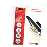 100 pochettes de plastification 75 x 105 mm 125 microns brillantes FELLOWES — Vue de droite détails