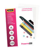 100 pochettes de plastification A4 250 microns brillantes FELLOWES — Vue de gauche détails