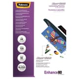 100 pochettes de plastification A4 80 microns brillantes - SuperQuick FELLOWES — Vue de face