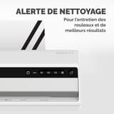 Plastifieuse à pochettes Saturn 3I A4 FELLOWES — Bandeau de commande : boutons 80, 100 et 125 microns, réglage à froid et voyant d’alerte de nettoyage