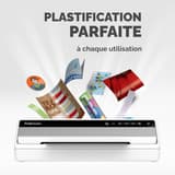 Plastifieuse à pochettes Saturn 3I A4 FELLOWES — Documents plastifiés en sortie : photos, badges, marque-pages et fiches cartonnées