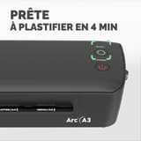 Plastifieuse à pochettes ARC A3 FELLOWES — Gros plan des voyants READY et POWER et des repères de format