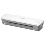 Plastifieuse à pochettes ION A4 FELLOWES — Vue d’ensemble de trois quarts, capot blanc et façade grise