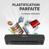 Plastifieuse à pochettes ARC A4 FELLOWES — Documents plastifiés variés : photos, badges, marque-pages et étiquettes