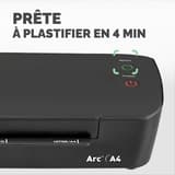 Plastifieuse à pochettes ARC A4 FELLOWES — Gros plan des voyants READY et POWER et des repères de format