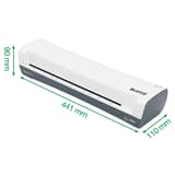 Plastifieuse à pochettes de bureau iLAM Home A3 Blanche LEITZ - Cotes de la plastifieuse à pochettes Leitz iLAM Home A3 : 441 mm de large, 110 mm de profondeur, 90 mm de haut