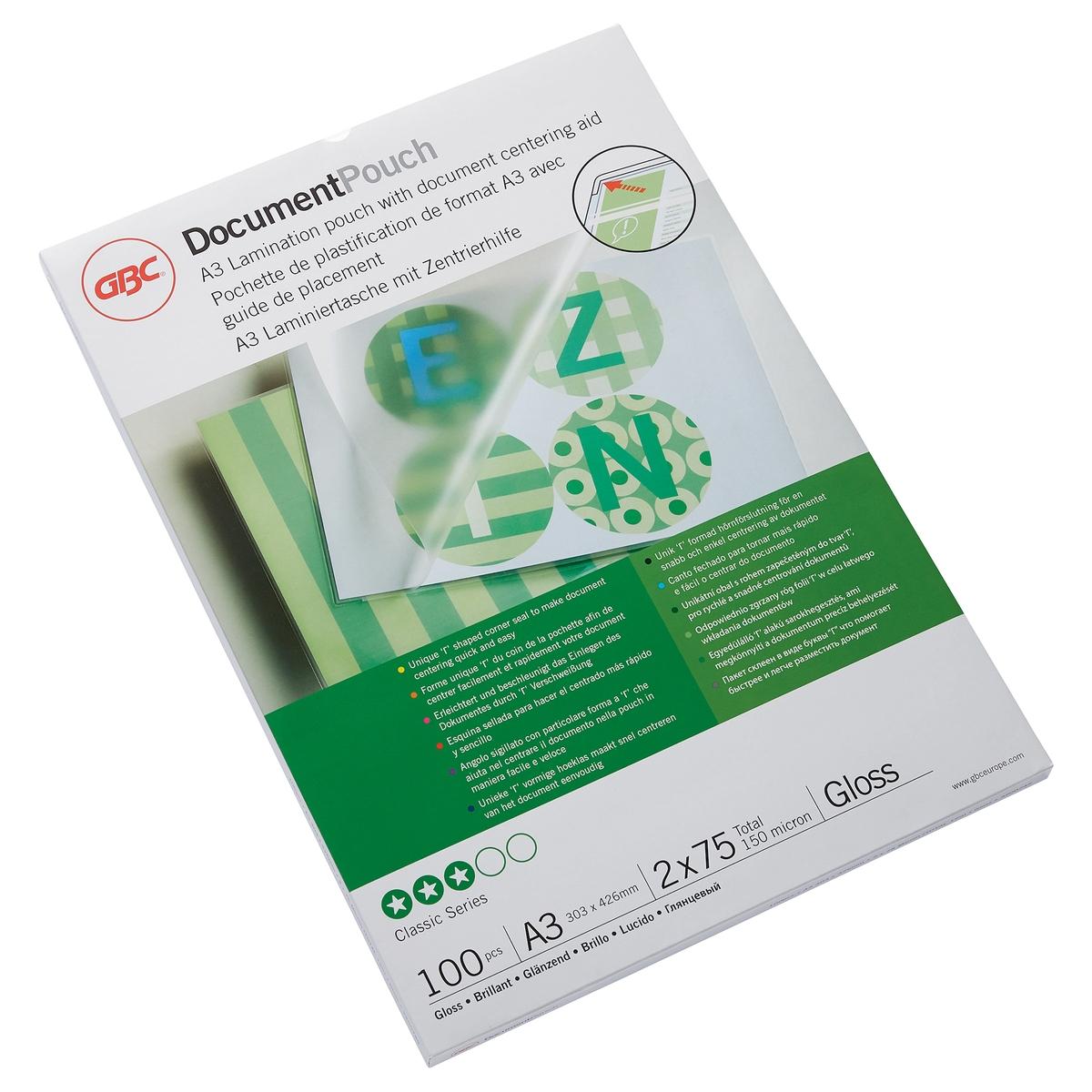 100 pochettes de plastification A3 75 microns brillantes GBC — Base