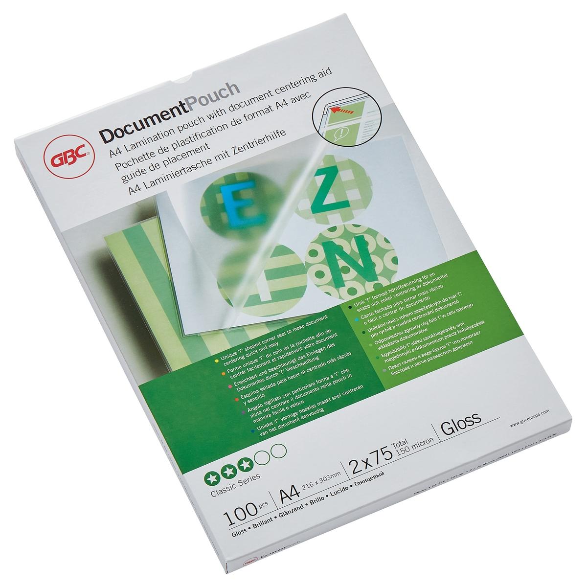 100 pochettes de plastification A4 75 microns brillantes GBC — Base