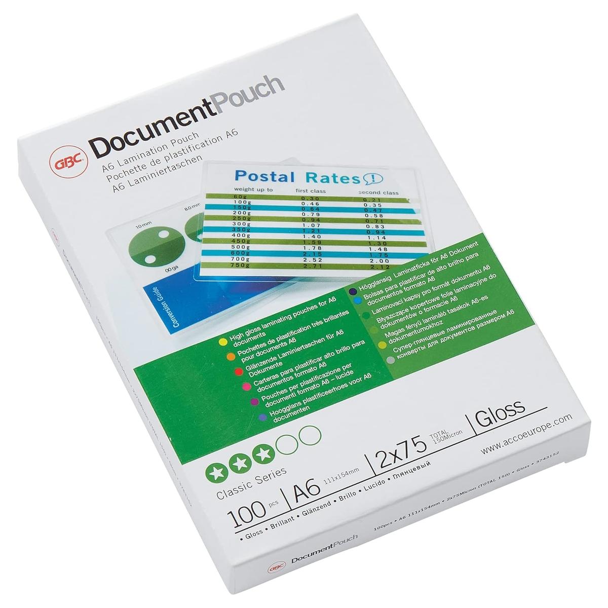 100 pochettes de plastification A6 75 microns brillantes GBC — Base
