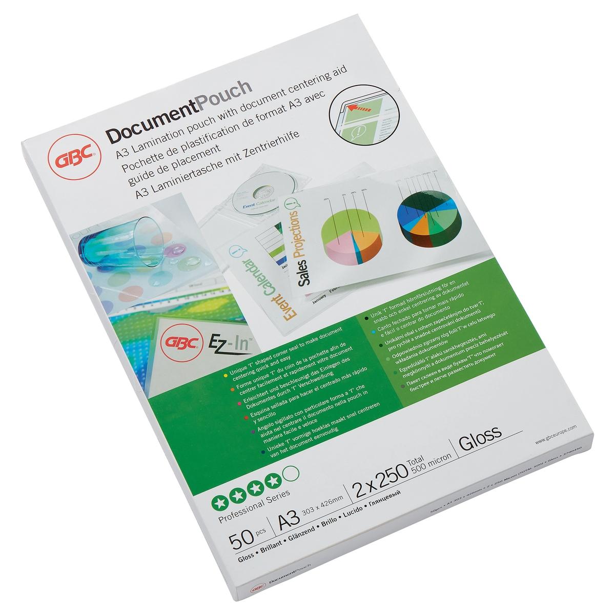 50 pochettes de plastification A3 250 microns brillantes