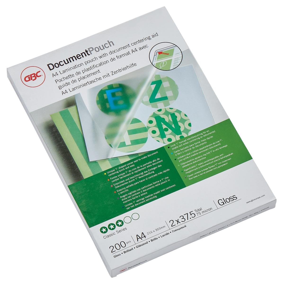 200 pochettes de plastification A4 38 microns brillantes