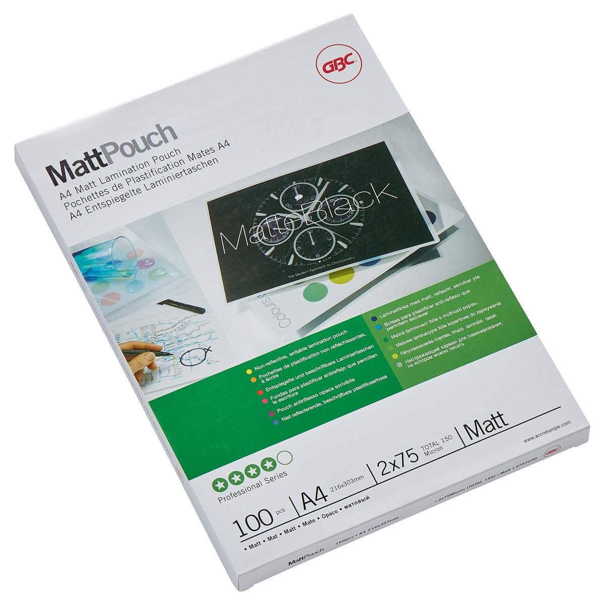 100 pochettes de plastification A4 75 microns mates GBC — Base