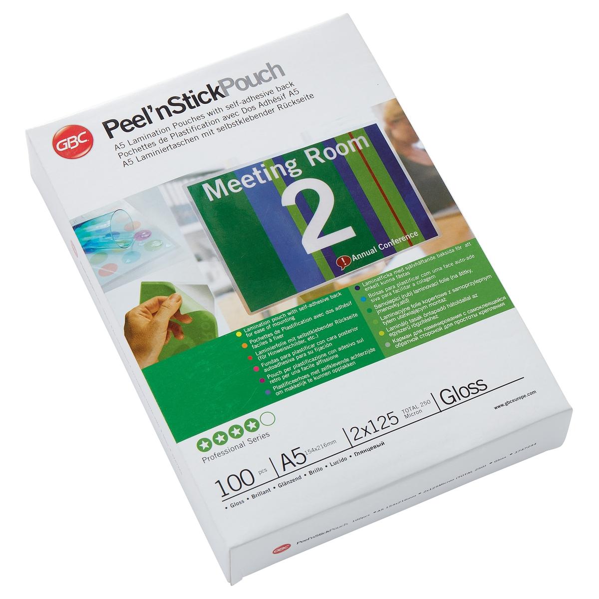 100 pochettes de plastification Peel'nStick A5 125 microns brillantes