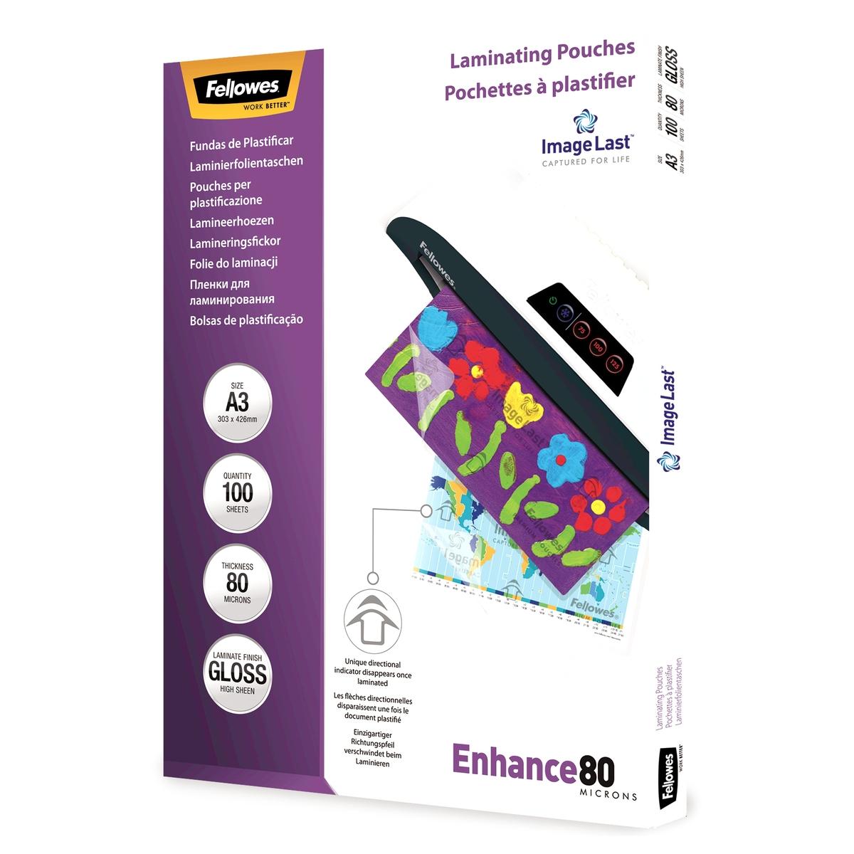 100 pochettes de plastification ImageLast A3 80 microns brillantes FELLOWES — Base