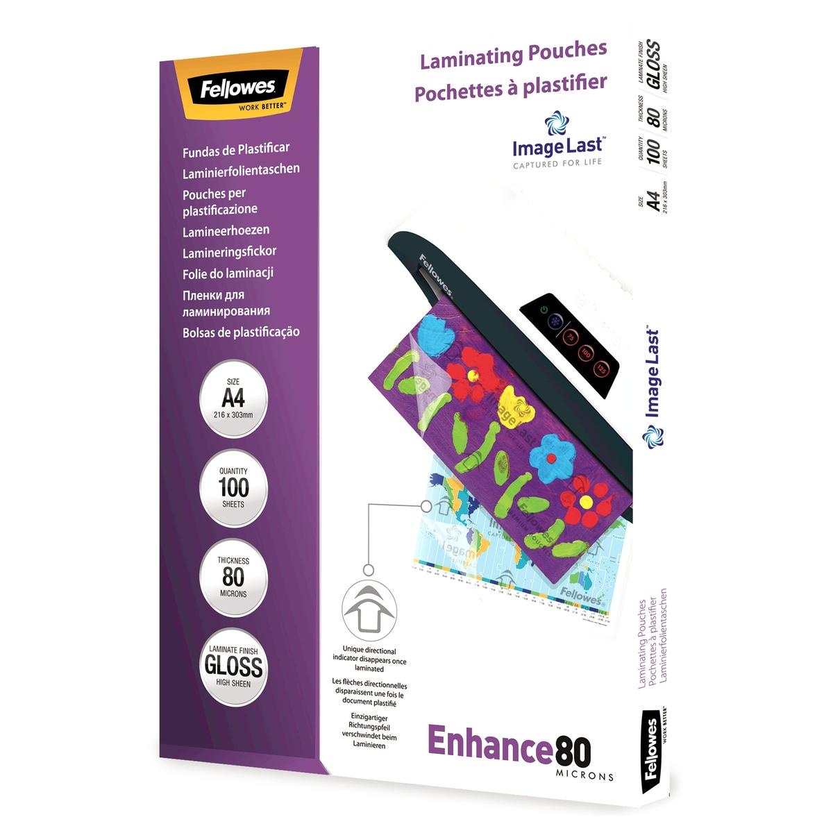 100 pochettes de plastification ImageLast A4 80 microns brillantes FELLOWES — Base