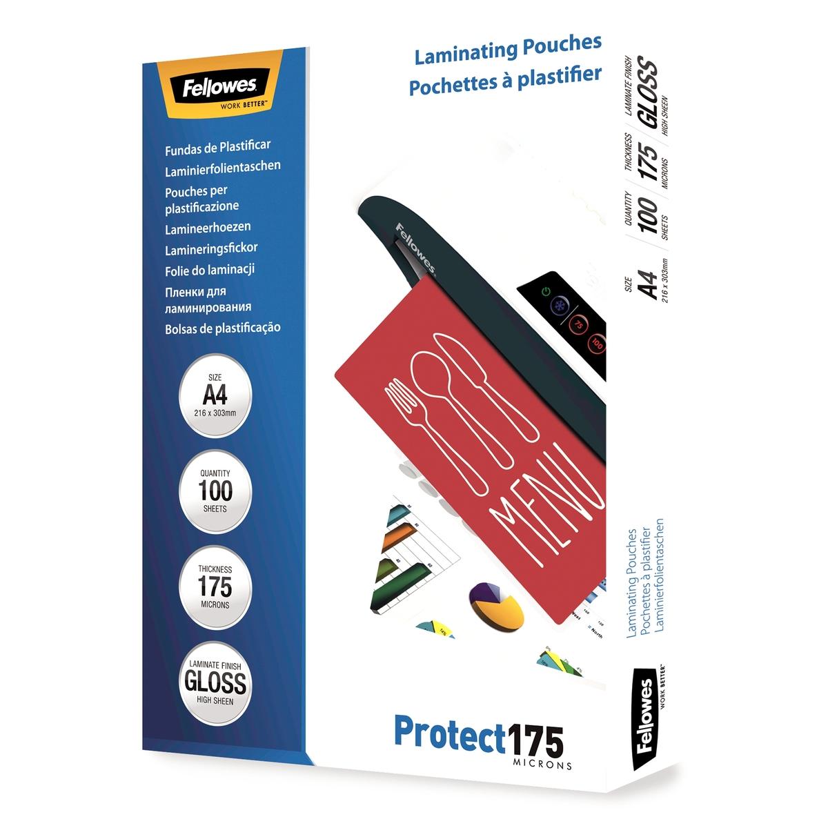 100 pochettes de plastification A4 175 microns brillantes FELLOWES — Base