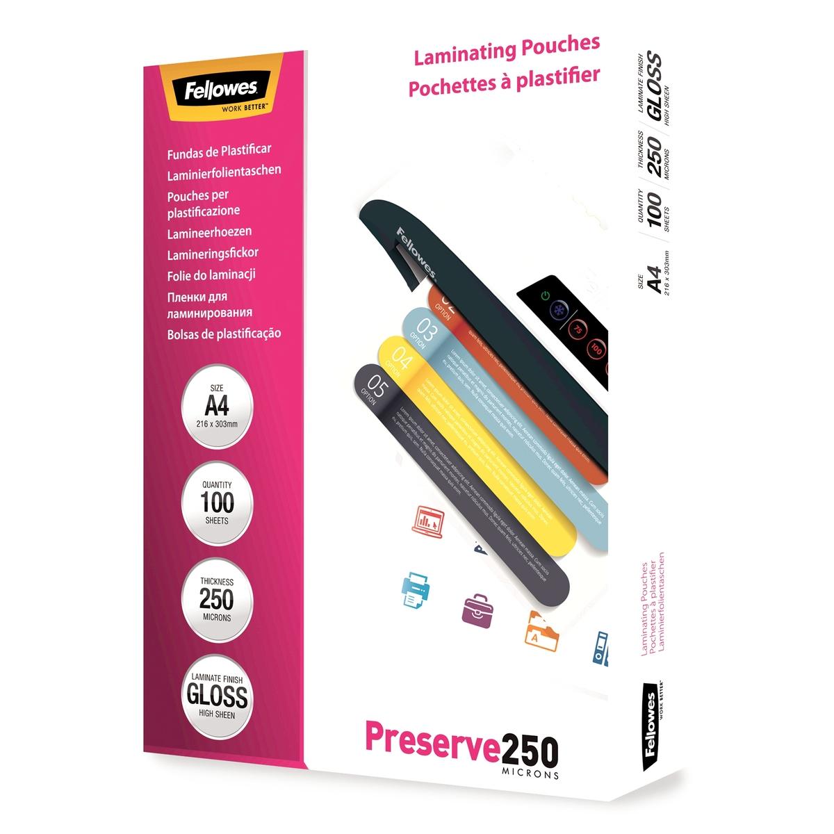 100 pochettes de plastification A4 250 microns brillantes
