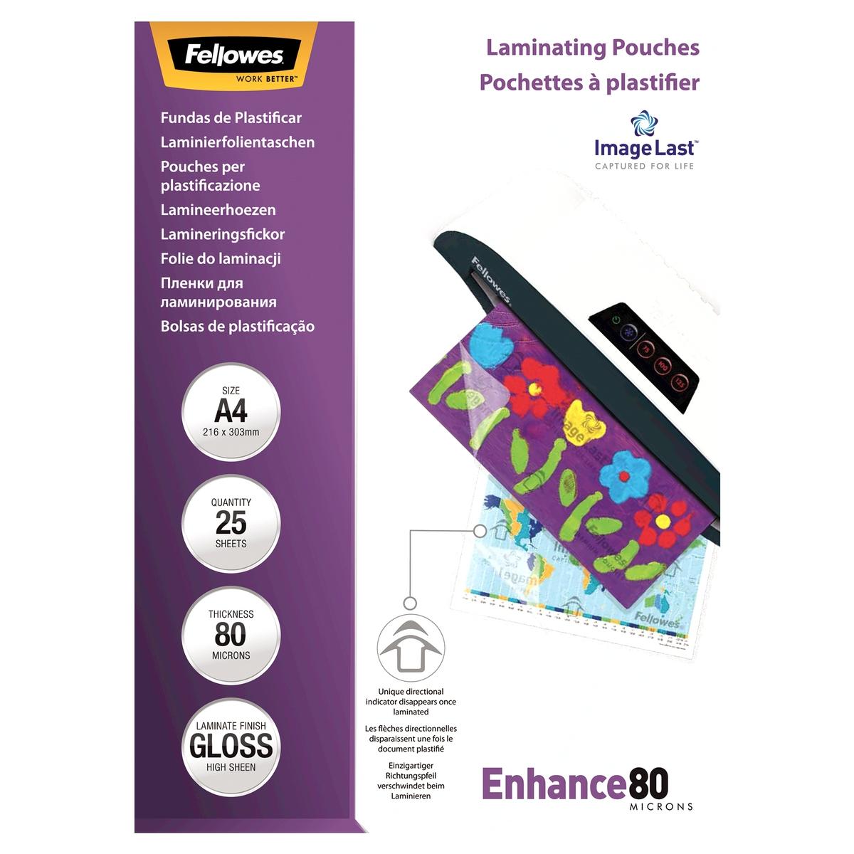 25 pochettes de plastification ImageLast A4 80 microns brillantes FELLOWES — Base