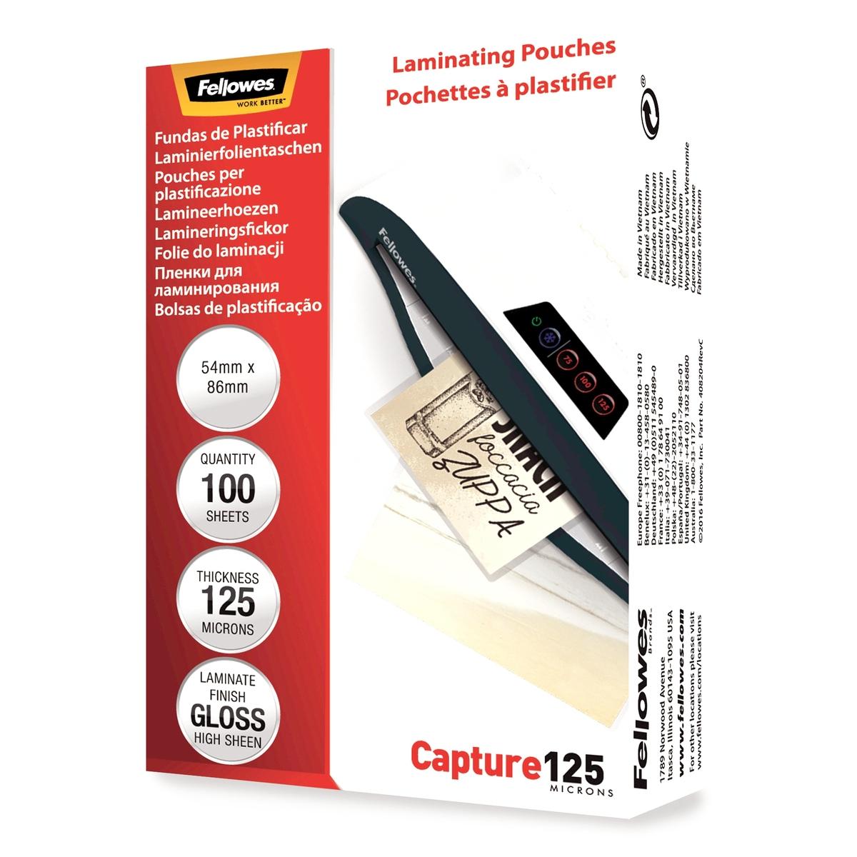 100 pochettes de plastification 54 x 86 mm 125 microns brillantes FELLOWES — Base