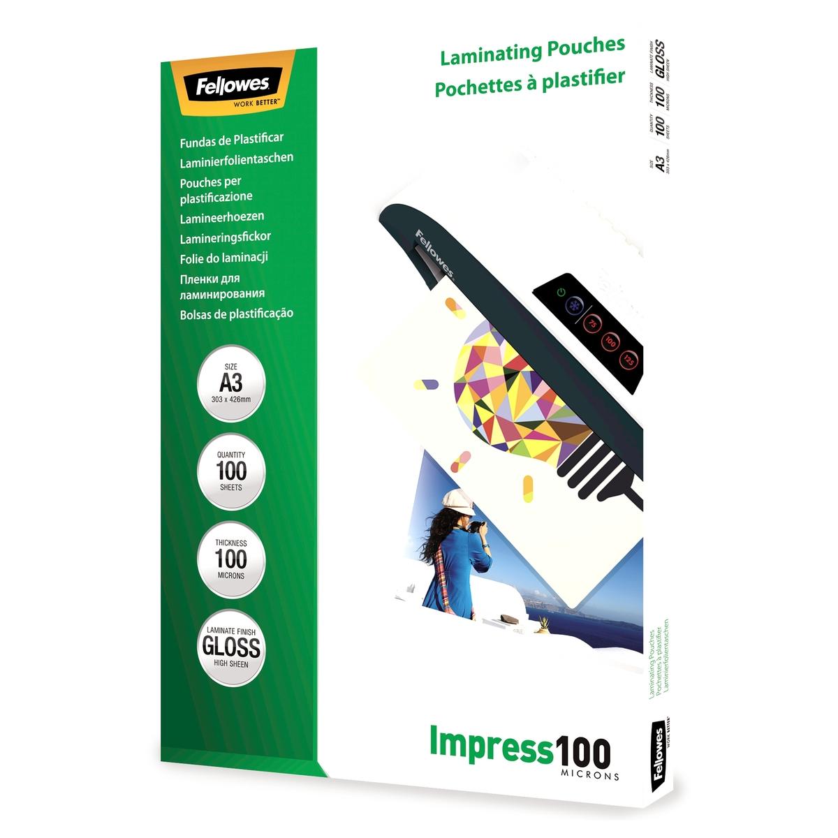 100 pochettes de plastification A3 100 microns brillantes FELLOWES — Base