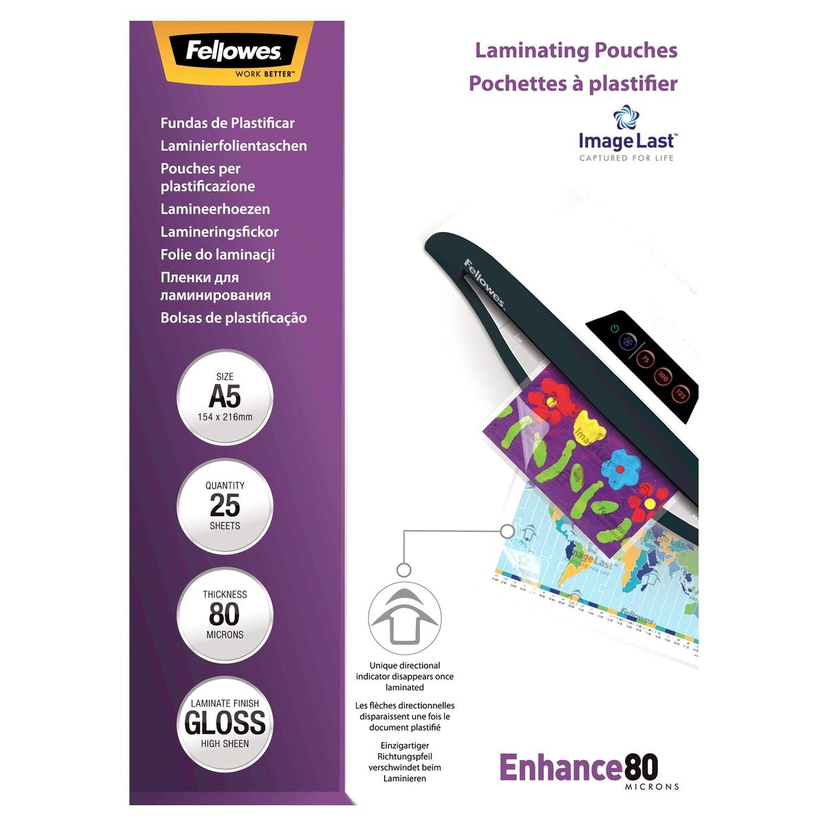 25 pochettes de plastification ImageLast A5 80 microns brillantes FELLOWES — Base