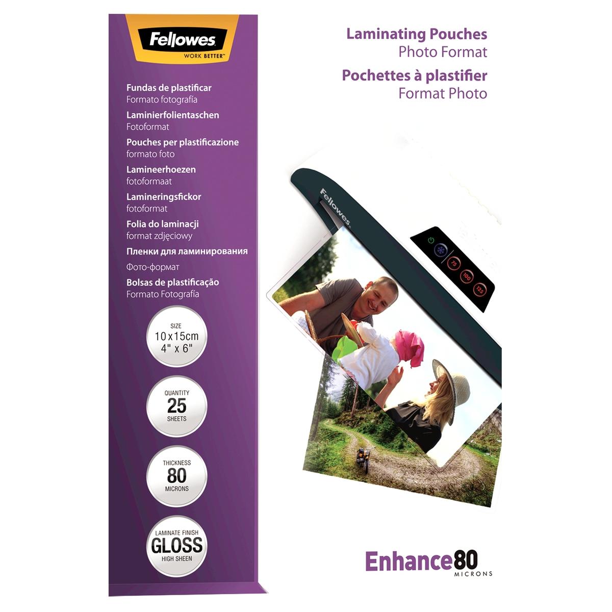 25 pochettes de plastification pour photo 100 mm x 150 mm 80 microns brillantes FELLOWES — Base