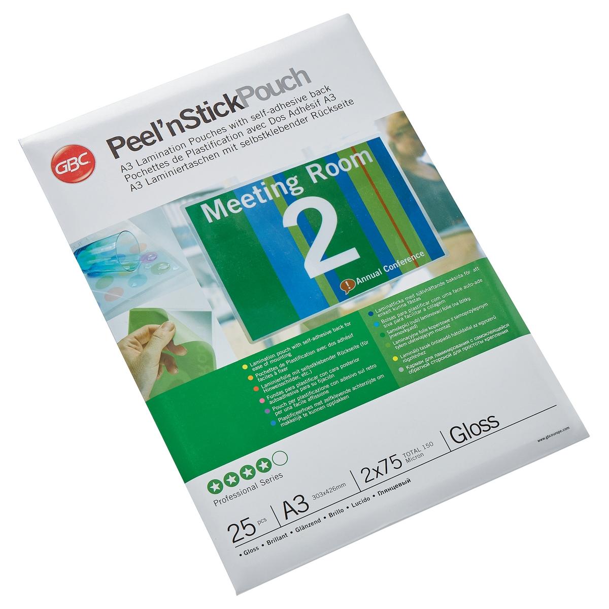 25 pochettes de plastification Peel'nStick A3 75 microns brillantes