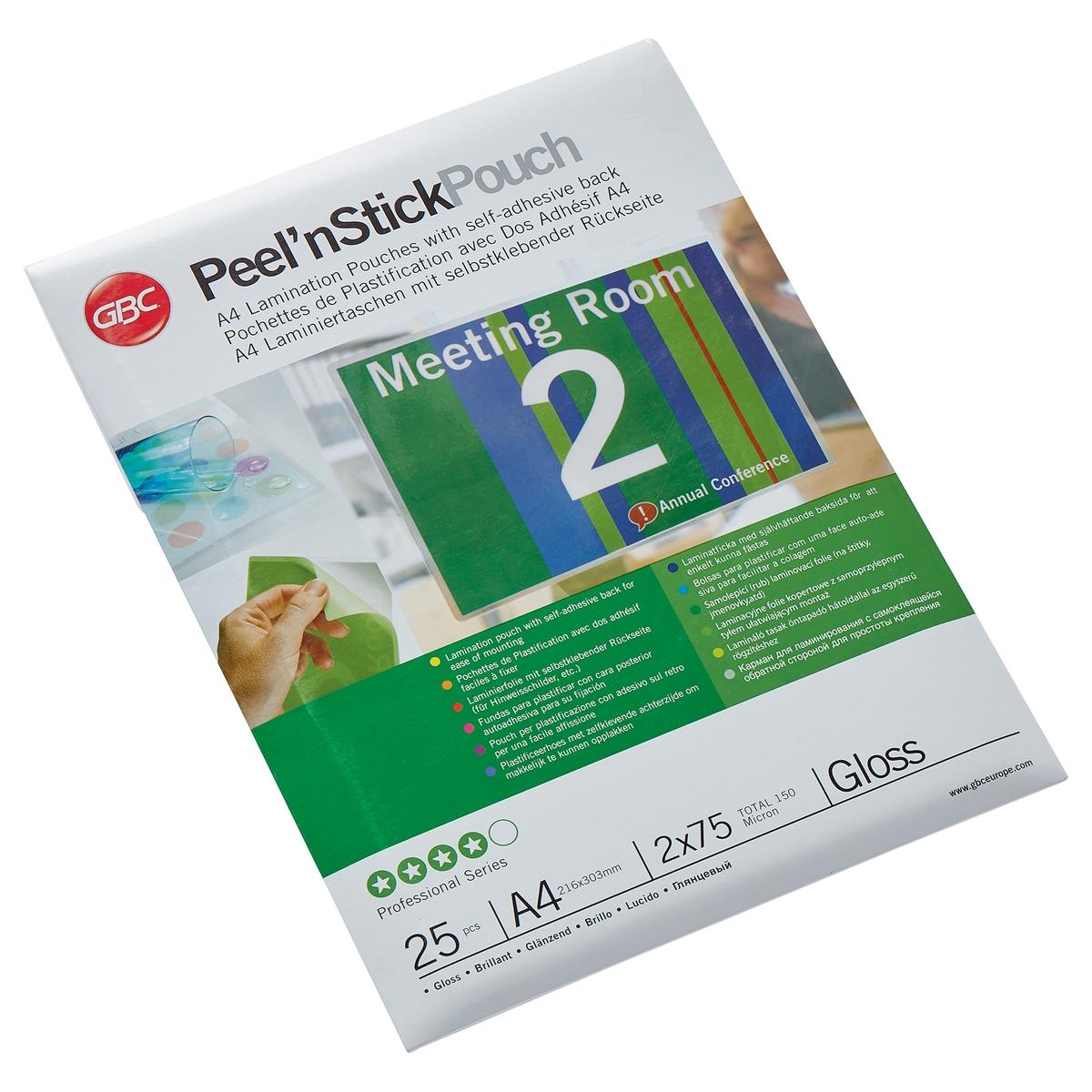 25 pochettes de plastification Peel'nStick A4 75 microns brillantes