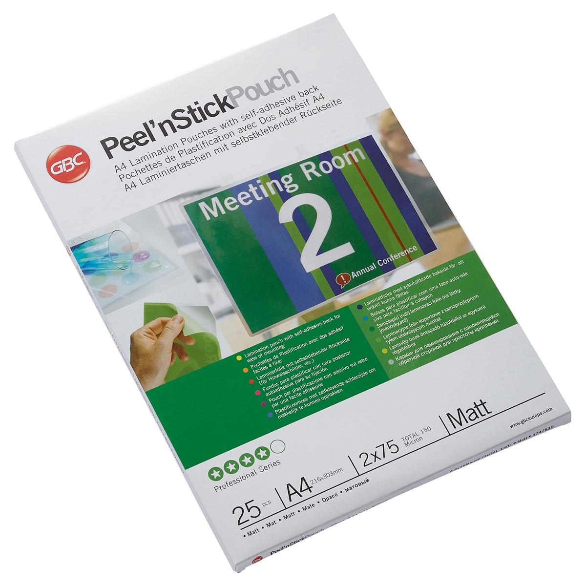 25 pochettes de plastification Peel'nStick A4 75 microns mates GBC — Base