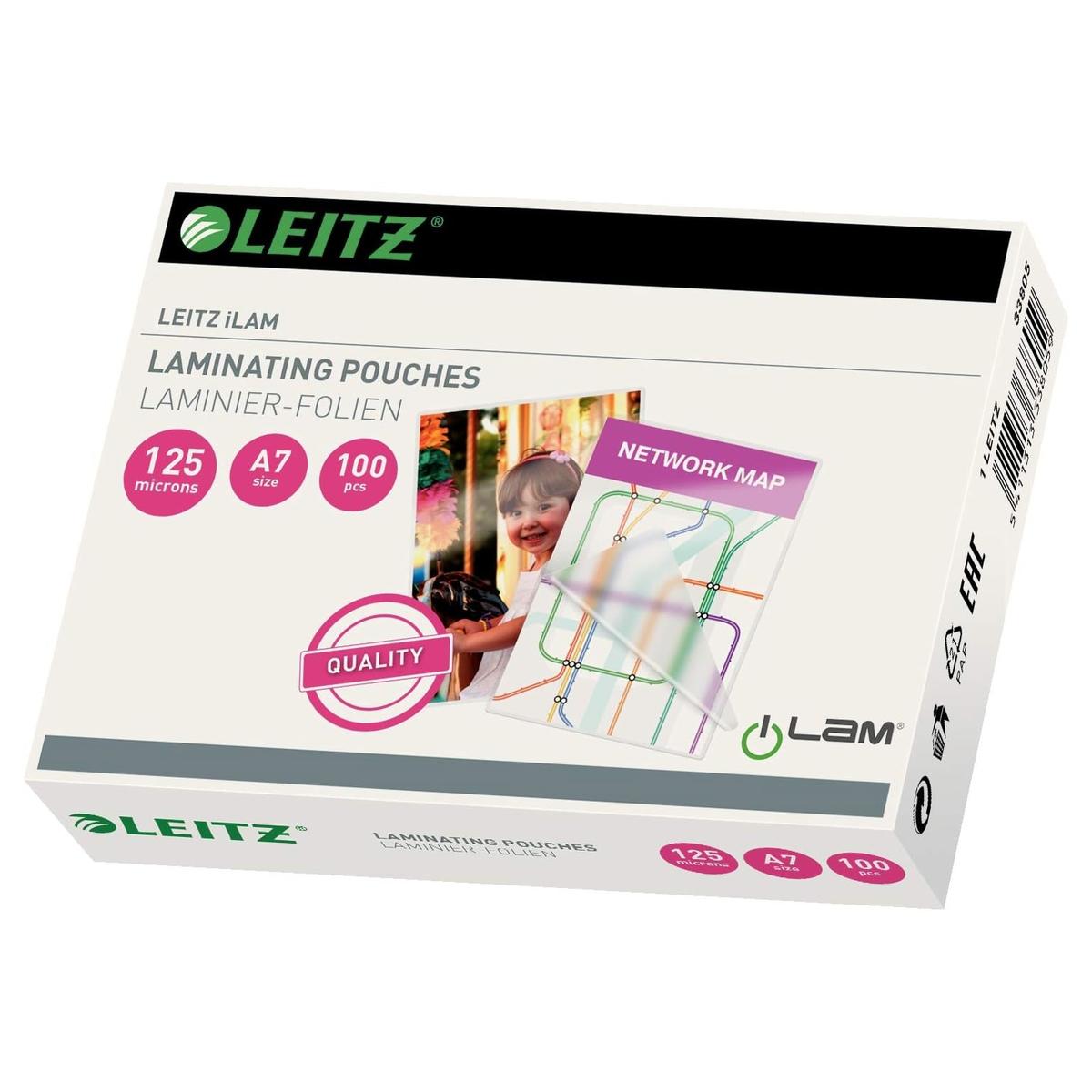 100 pochettes de plastification iLAM A7 125 microns brillantes Pour plastifieuses LEITZ