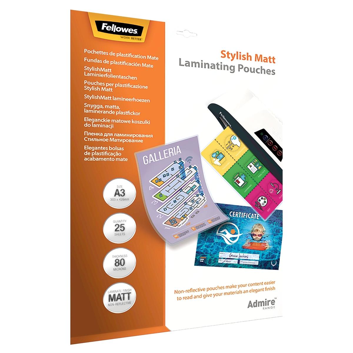 25 pochettes de plastification Admire A3 80 microns mates FELLOWES — Base
