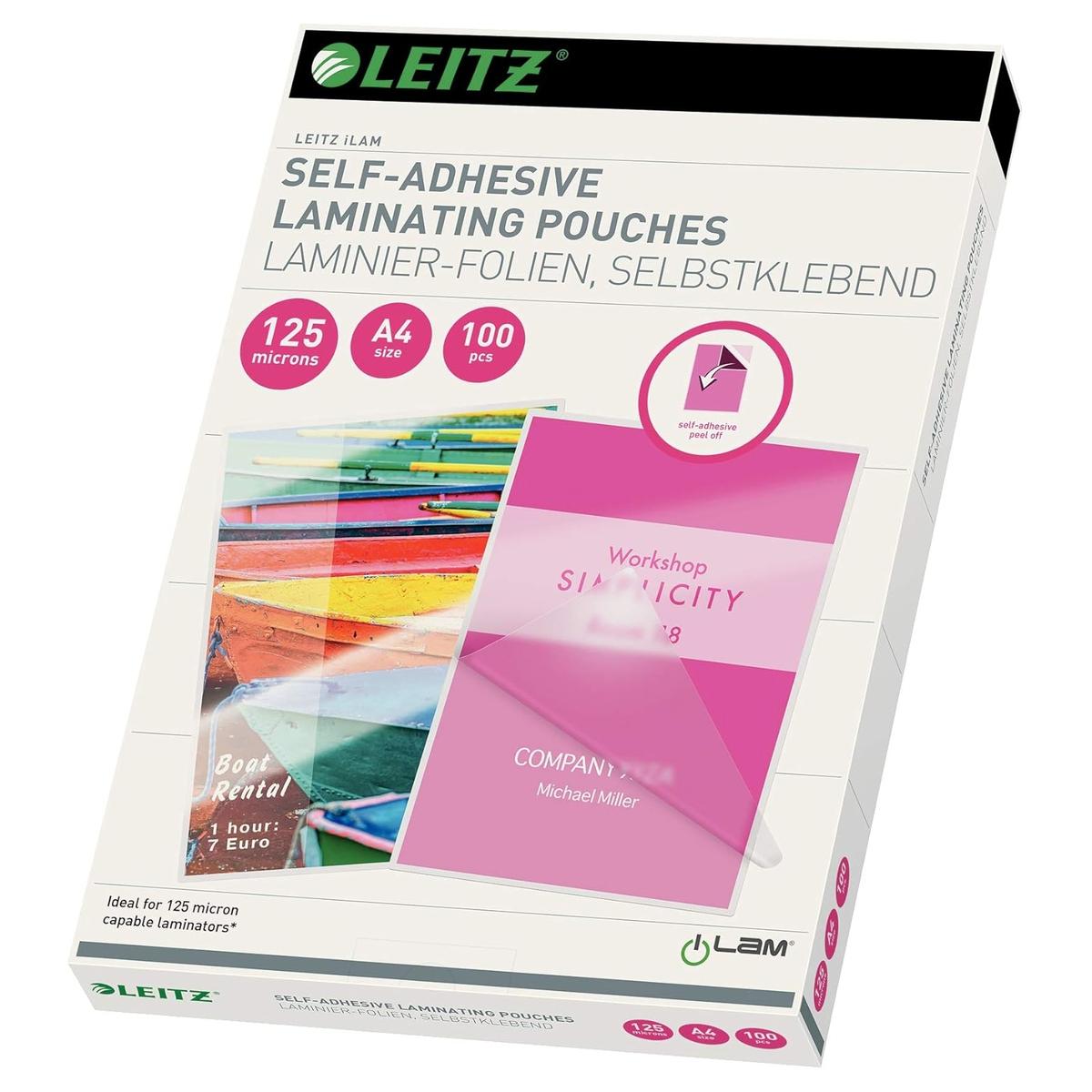 100 pochettes de plastification iLAM A4 125 microns brillantes - dos adhésif