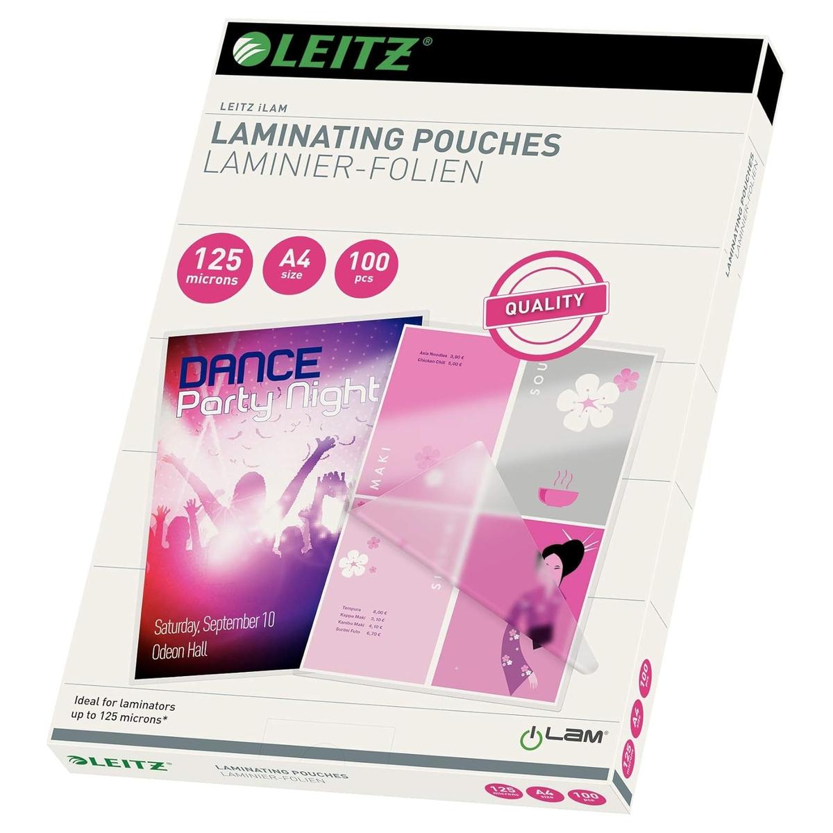 100 pochettes de plastification iLAM premium A4 125 microns brillantes LEITZ — Base