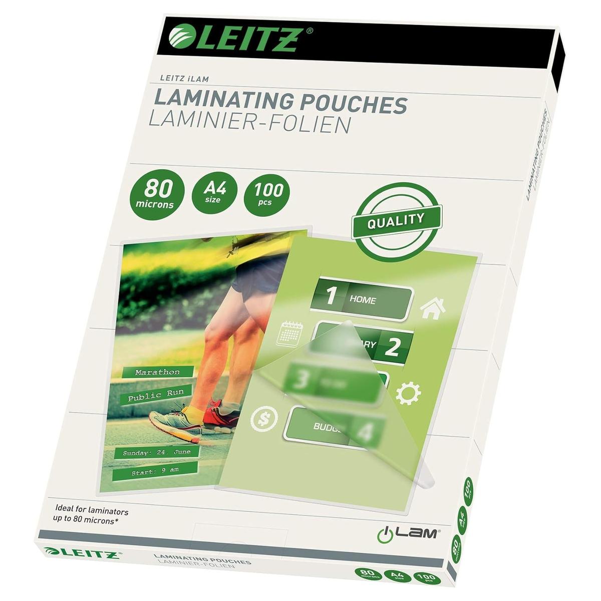 100 pochettes de plastification iLAM premium A4 80 microns brillantes LEITZ — Base