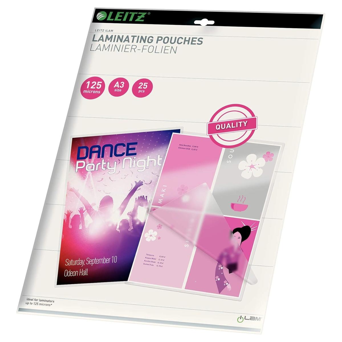 25 pochettes de plastification iLAM premium A3 125 microns brillantes LEITZ — Base