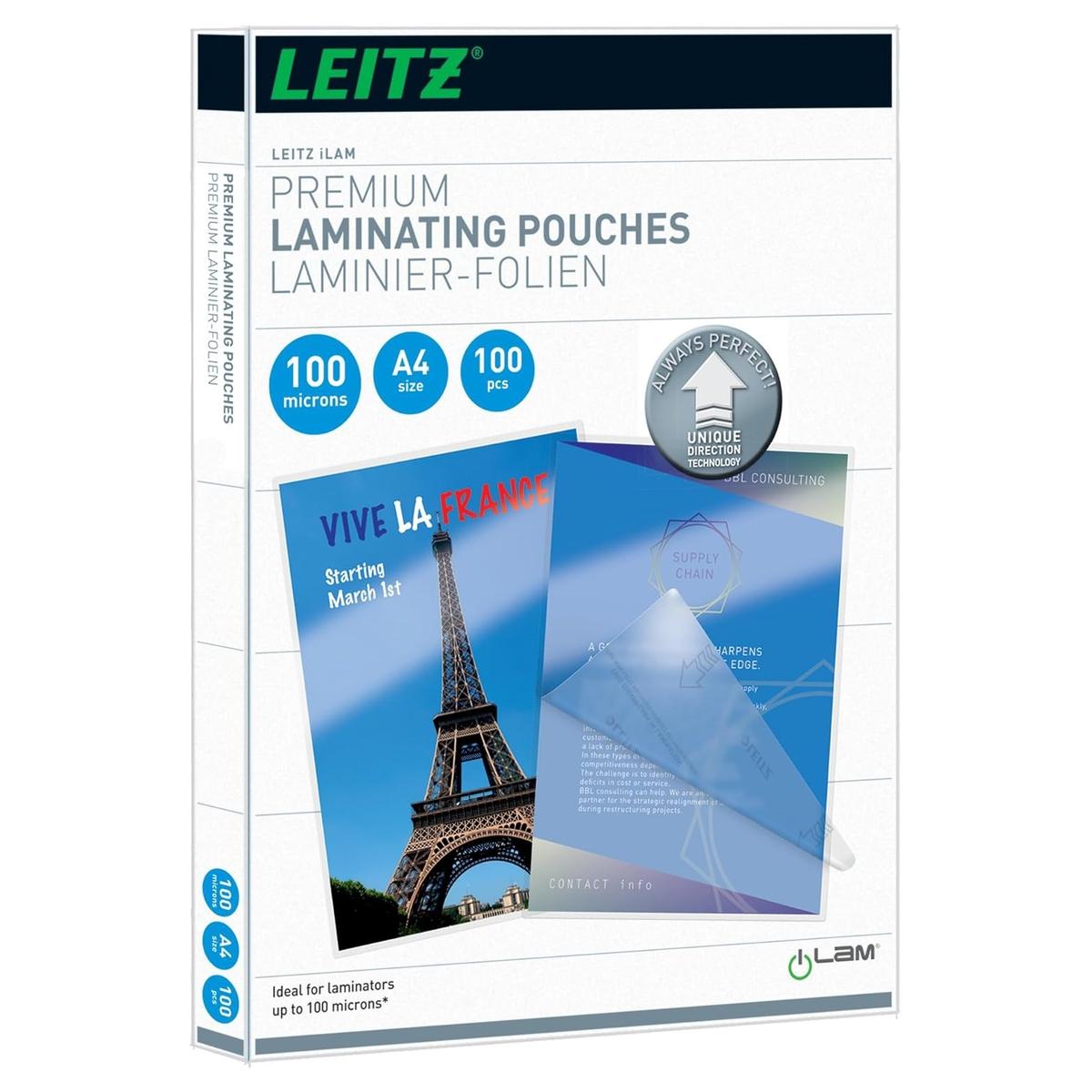 100 pochettes de plastification iLAM premium A4 100 microns brillantes LEITZ — Base